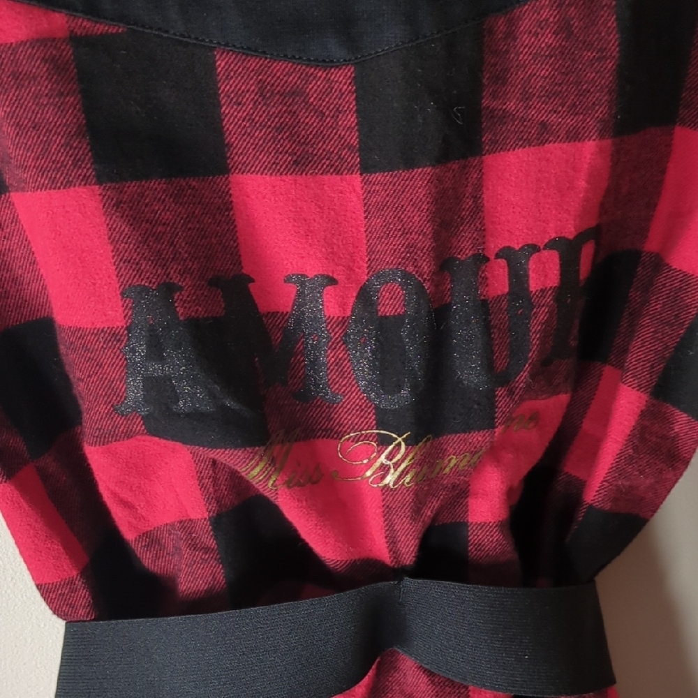 Miss Blumarine Girls Red Buffalo Plaid Amour Tunic Shirt Top Size 6 EU - Picture 3 of 12